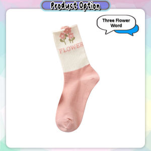 [iRojak] Flower Socks Pink Crew Socks Women Long Socks Cotton Sock 粉色袜子女 中筒袜女 Stokin Pink Panjang -SK41