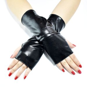 Fashion Hip Hop Fingerless Gloves Gloss Leather Gloves Punk Short Gloves Dress Up Gloves for Masquerades Party