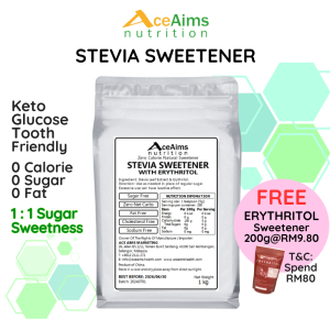 ACE AIMS Stevia Sweetener w Erythritol 1kg | Natural Sugar Substitute 0 Calorie 0 Sugar Keto Glucose Tooth Friendly