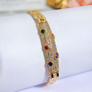 SEQUITO High Quality Yellow Gold Plated Jewelry Full Pave Multicolor Round AAAAA Zirconia Noble Bridal Wedding Party Bracelet B347