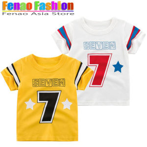 Letter 7 Boys T-Shirt Kids Short Sleeve Yellow Top Boy Clothing Stitch Cotton Tshirt Baby Tee Baju Birthday Gift