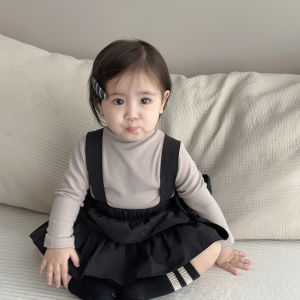 Girls spring and autumn clothing spring baby outfit Korean-style childrens clothing baby undershirt and suspender pants two-piece set