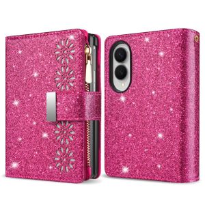 Glitter PU Leather Wallet Phone Case for Samsung Galaxy Z Fold 8 ultra 8/7/6 Flip Protective Cover with Magnetic Buckle & Wrist Strap Shockproof Shell