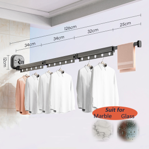 Folding Clothes Drying Rack Aluminum Alloy Telescopic Clothes Drying Pole Suction Cup Clothes Drying Rack Hanging Clothes without Punching Load Bearing 10kg