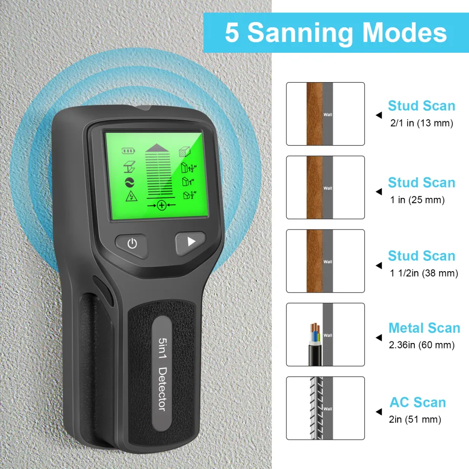 Kuled 7-in-1 Stud Finder Wall Scanner – Digital LCD, Sound Warning, Moisture & Temperature Sensor, Metal/AC Wire Detection For Wood & Metal Studs