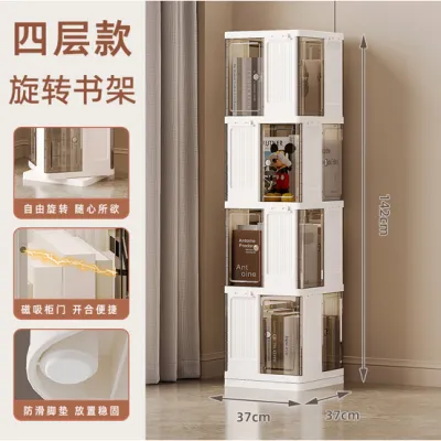 【KF】Rak Buku Berputar Bertingkat Serbaguna Rotating Multi-Layer Bookshelf Kids Space-Saving Book Organizer Rack Toy Food Storage Living Room Bedroom Study Home Decoration Display Cabinet