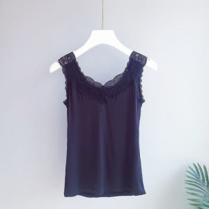 Jualan Panas@Wide Shoulder Strap Modal Vest Womens Small V Neck Fashion Tape Inner Wear Lace Sling Work Clothing Solid Color Underwear Top
