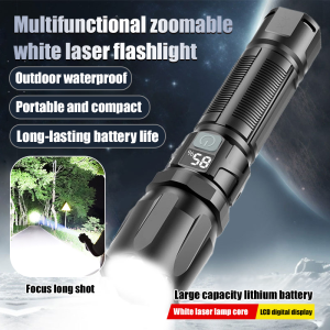 💕Multi-Function Zoom💕White Laser Flashlight Rechargeable Super Bright Long-Range Outdoor Camping Searchlight White