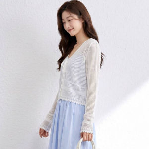 💥[A503] Áo khoác len lưới Montoghi VIỀN VẠT VUÔNG phối nơ cột xinh xắn hàng Quảng Châu - L2M