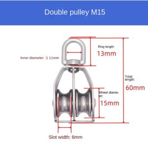 MUSCLEX M15/20/25 Fixed Pulley 304 Stainless Steel Swivel Traction Wheel Load-Bearing Double Pulley Block Tool Crane