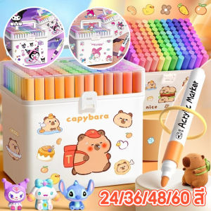 【Timeles】ปากกาอะคริลิค 24/36/48/60สี ชุดปากกาพู่กันอะคริลิค กันน้ำ หมึกพิมพ์เนียน แห้งเร็วไม่ซึมถึงด้านหลัง