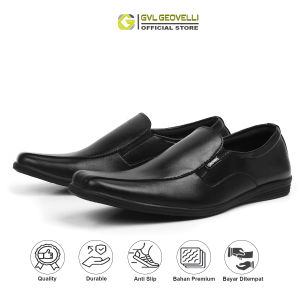 Gvl Geovelli Sepatu Pantofel Formal Kerja  Pria G-1901 Slip On Bahan Kulit Sintetis Premium Warna Hitam Size 39-43