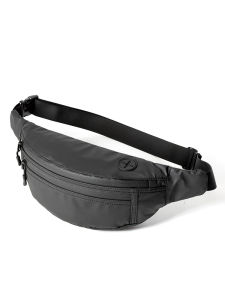 MOYYI Men Vintage PVC Zipper Pure Color Fashion Sling Bag Travel Waterproof Chest Sling Bag with Headphone Cable Hole