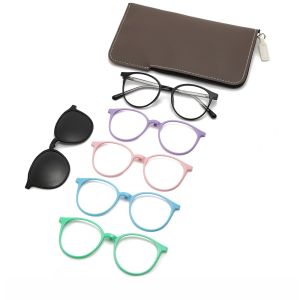 MUQZI 1 khung + 5 kẹp Kính trang trí Lực hút từ tính 6 trong 1 Kính râm nữ Retro Chống ánh sáng xanh Kính vuông cổ điển Phụ nữ