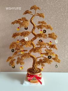 Golden Wealth Tree Ornament Home Feng Shui Decoration Handmade Weaving Gift Attraction for Wealth Desk Decoration Plant