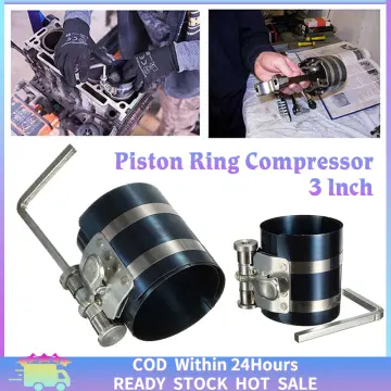 Teng Tools Piston Ring Compressor - Adjustable For 90-175mm Cylinders, Silver, With Safety Ratchet Lock