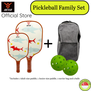 🎯🔥 [Limited Edition] Pickleball Family Shark Set 👨‍👩‍👧‍👦 – Adult + Junior Paddles 2 Balls & Carrier Bag