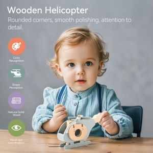 DTJYT Puzzle Toy Wooden Toys Plane Montessori Simulation Helicopter Childrens Puzzle Toy Toddler Travel Toy Interactive Helicopter Modle Building Blocks Fine Motor Skills Toys