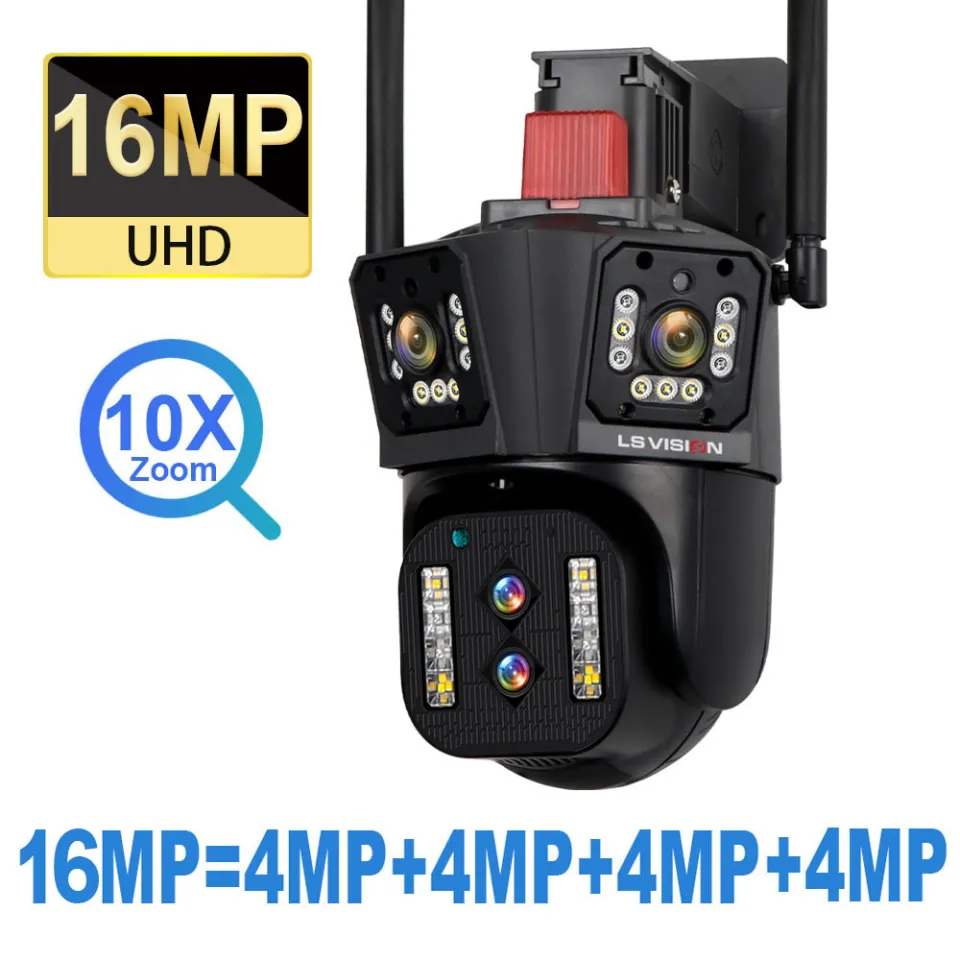 CCTV Dual Cam Outdoor 8K 16MP Four Lens WIFI CCTV Camera 10X