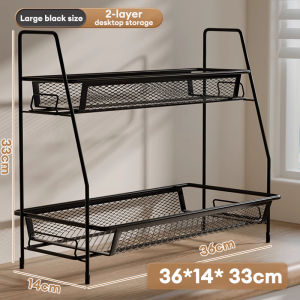 PANDH Mesh Spice Rack 2-Tier Detachable Kitchen Organizer Large Desktop Condiment Storage