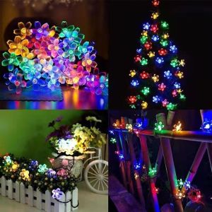 LED Solar Fairy Lights Waterproof Garden Peach Blossom Lights 8 Modes String Lights for Christmas Party Patio Wedding Home Garden