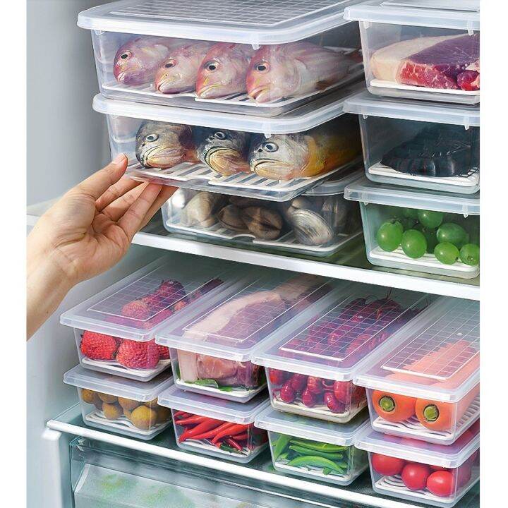 Refrigerato Fridge Frozen Storage Box Organizer Food Drain Keep Fresh ...