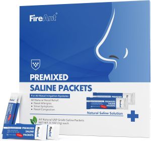 FireAnt Saline Packets Sinus Rinse 70 Premixed Neti Pot Salt Packets for Nasal Rinse All Natural Pharmaceutical Grade and PH Balanced - 70 Count