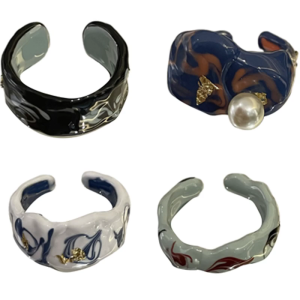 Fashionable Dripping Oil Open Ring with Unique Color Inlay for Women Adjustable Size Opening Ring Ceramic Gift