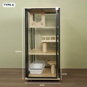 【SG SELLER】【FREE INSTALLATION】Wood Cat Condo Cage Villa Cabinet Glass Door with Lock Display Style Waterproof High-grade super Large Space Luxury Cat House