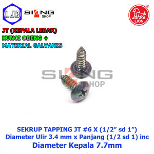Per 100bj Baut Galvanis JT #6 Sekrup Tapping Screw Kepala Lebar LION