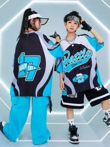 Kid Hip Hop Clothing Blue Sleeveless Jacket Vest Top Casual Pockets Ruched Cargo Pants for Girl Boy Jazz Dance Costume Clothes2026