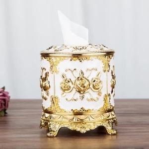FFBH Roll Tissue Case Cylindrical Tissue Multifunctional Luxury Napkin Boxes Aesthetic Vintage Napkins Cases Table Decorations M1Y4T