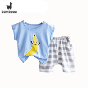 bambeau Babys clothing set with fruit pattern kids short sleeves + casual shorts cotton childrens clothes