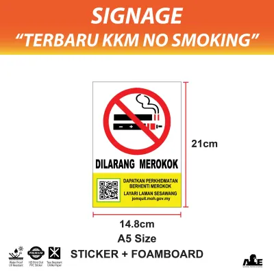 (STICKER + FOAMBOARD) TERBARU KKM DILARANG MER0K0K SIGN | LATEST KKM NO SM0KING SIGN | 最新KKM禁止吸烟标识