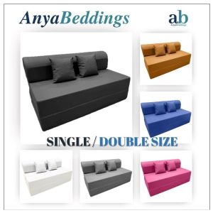 Single / Double / Semi Single Sofabed Full COVER with Long Zipper 3 Folds Curved Head - Plain Color H&R