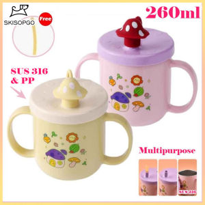 SKISOPGO 260ml Kids Cup Baby Children Learning Cup Separable Stainless Steel with Straw Handle Botol Air