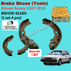 Yusin Brake Shoes Set Rear For Nissan Sunny 130Y (B11) 1.3 – OEM Replacement Part