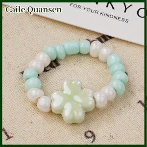 Caile New Ceramic Colorful Macaron Flower Ring For Women Men Lover Vintage Hand Jewelry