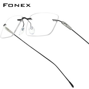 FONEX Rimless Titanium Glasses Frame Men Brand Design Square Eyeglasses Ultralight Frameless Japanese Austria High-Quality Custom Optical Eyewear 85708