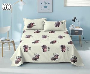 ชุดผ้าปูที่นอน พร้อมปลอกหมอน ลาย80หมูเด้ง  D1แบบไม่มียางรัด ขนาด 3.5ฟุต/5ฟุต/6ฟุต สูง10นิ้ว สวมใส่สบาย