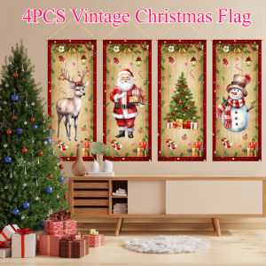 2025 Christmas Door Decoration Retro Christmas Banner Wall Decoration Santa ClausPattern HangingFlag