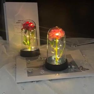 LED Rose Dome Light Clear Acrylic Cover Warm White Multicolor Romantic Gift Bedroom Decor 1/2/3 Roses