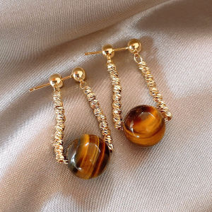 Frascati Maillard Vòng đá mắt hổ mặt dây chuyền đá màu vàng chuỗi hạt Khuyên tai treo trang sức mới phụ kiện thời trang cho Womens