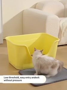 【58CM❤】Large Cat Litter Box With Scoop Kitten Litter Box Cat Toilet Splash Proof Cat Potty Poop Tray