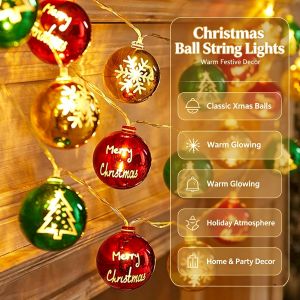 Christmas Ball LED String Lights Warm White Fairy Light Battery Powered Christmas Ornament Light for Home Party Xmas Tree Holiday Decor