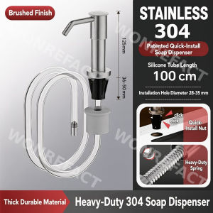 2-in-1 Soap Dispenser SUS304 with Sponge Holder Space-Saving 1M Tube for Kitchen Sink