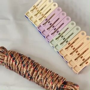 12Pcs Clothpeg with 5Meter Rope Clothes Peg Clothes Spin Socks Clip Penyepit Baju Kain Clip 晾衣夹