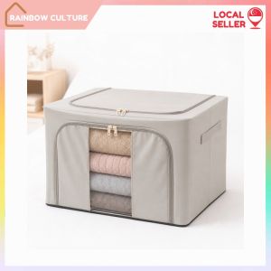 【Rainbow Culture】 Foldable Steel-Frame Storage Box / Top & Front Zipper Access / Stackable Clothes & Bedding Organizer