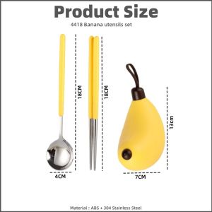 【Woody】Banana Style Tableware Stainless Steel Cute Portable Spoons Chopsticks Student Outdoor Travel