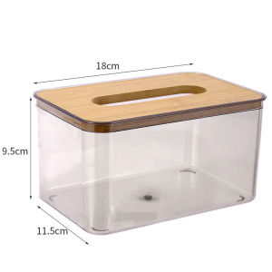 AD888.shop กล่องใส่ทิชชูพลาสติกใส ฝาไม้  กล่องใส่ทิชชู่มินิมอล พร้อมส่ง